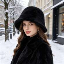New Women's Autumn/Winter Versatile Mink Fur Bucket Hat, Solid Color Minimalist Fashion Outdoor Warm Ear Protection Cold-Proof Bell-Shaped Bucket Hat - Multicolor - View 3