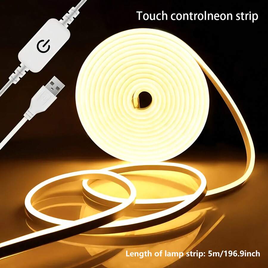 1pc DIY Flexible Neon Light Strip With USB Interface, Touch Switch, Adjustable Brightness, Mounting Clips, Suitable For Indoor Decoration, Halloween DIY Patterns, Kitchen Lighting, Mirror Fill Light, Gift For Girlfriend To Make Her More Beautiful - Multicolor - View 1