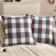 1pc Solid Color Unfilled Pillowcase, Christmas Print Linen Pillowcase, Suitable For Living Room And Home Use - White - View 2