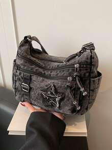 Women's Fashionable Shoulder Bag With Star Embroidery - Multicolor - View 2