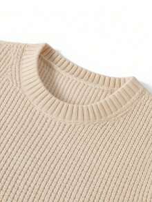 Men's Thick Ribbed Knit Crew Neck Sweater, Loose Fit Comfortable Long Sleeve Suitable For Autumn/Winter Wear - Camel - View 6