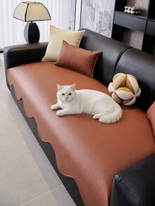 1pc Waterproof Oil-Proof Faux Leather Sofa Cushion Cover, Scalloped Wave Edge Non-Slip Dotted Back Couch Pad, Wipeable Washable Modern Sofa Protector For Living Room, Multi Colors Available - Multicolor - View 6