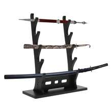 Soporte de exhibición para espadas de 4 niveles, soporte de mesa de escritorio negro para katana, estante de almacenamiento de espadas de madera multicapa para katana, tanto y rapier. HC0T - Estilo 1 - Ver 3