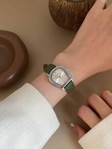1件女款橢圓羅馬數字休閒優雅石英腕錶，適合日常配戴 - 綠色 - 查看 5