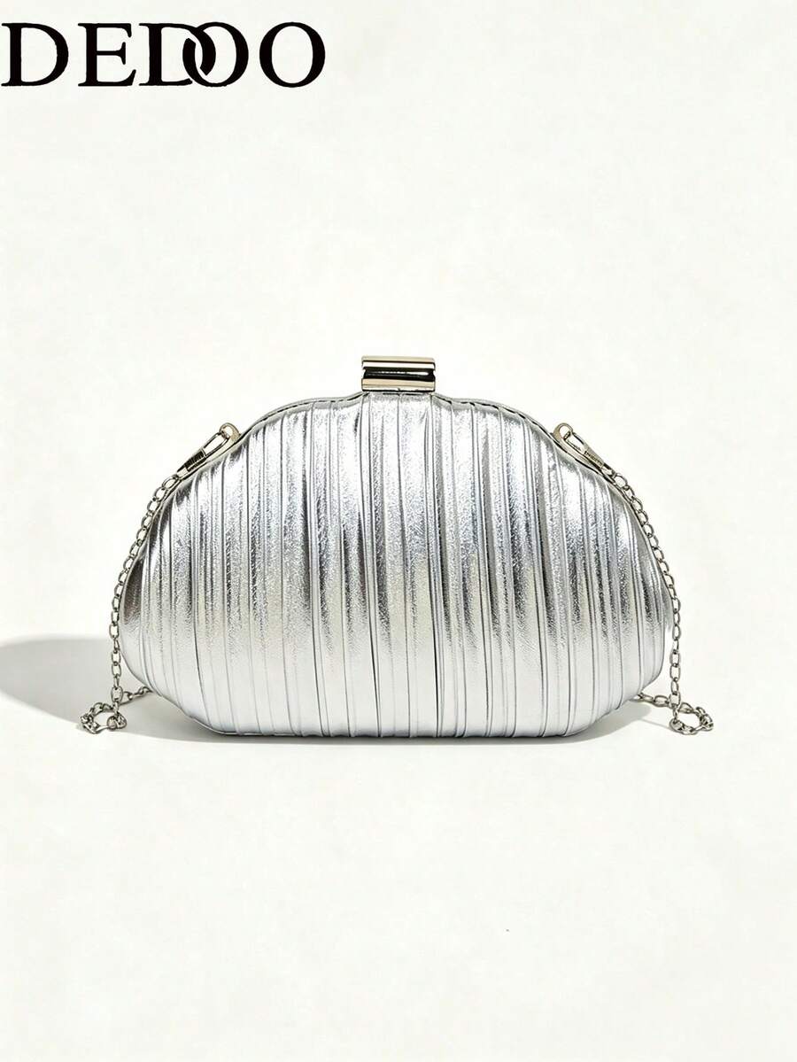 Dedoo Shell Hollow Design Creative Acrylic Chain Women's Bag, Personalized Casual Shoulder Bag, Suitable For Party, Gathering, Street Photography - Silver - View 1