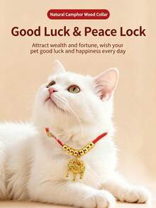 1件红色绳子和金色珠子吉祥铃铛宠物项圈项链，猫狗节日项链，新年宠物吊坠礼物 - 彩色 - 查看 7
