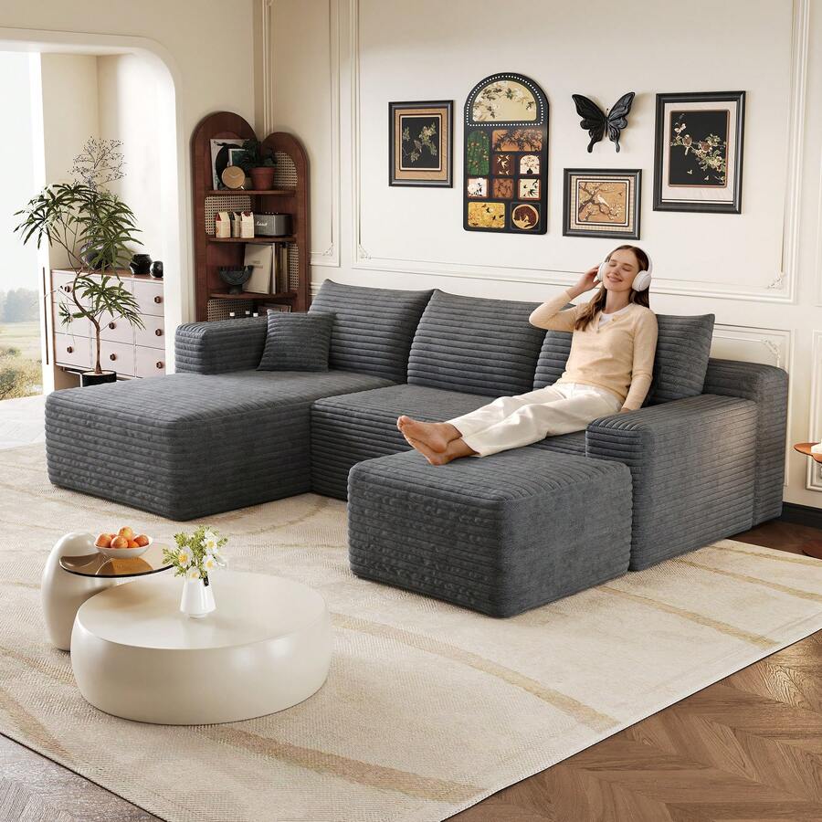 Dark Grey 4 Seat Sofa - Modern L Shaped Couch - 深灰色 4 人座 - 查看 1