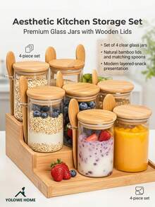 4-Piece Set Sealed Food Storage Containers For Kitchen And Fridge Organization, Large Size - Perfect For Rice, Pasta, Tea, Nuts And Coffee Beans - Dishwasher , Includes 4 Wooden Spoons - Clear - View 12