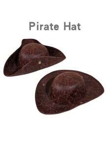 1pc Brown Faux PU Leather Funny Halloween Sailor Pirate Tricorne Hat, Fashion Captain Hat Cosplay Accessory, Suitable For Party, Performance, Costume, Masquerade - Party - View 13