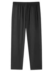 Men's Elastic Drawstring Waist Straight Leg Casual Pants With Side Zipper Pockets, Minimalist Solid Color, Everyday Casual Commute Sports Long Pants - Black - View 3
