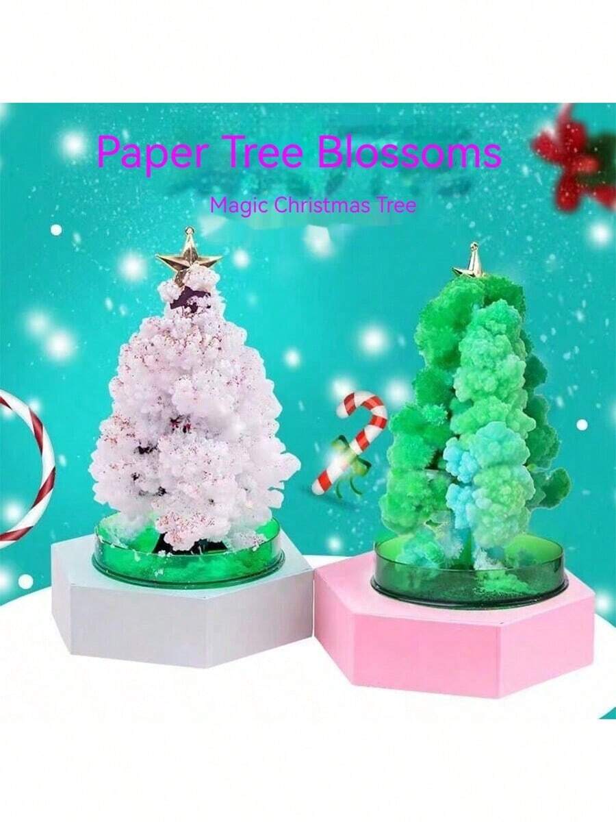Magic Growing Paper Christmas Tree, Colorful Crystal Blossom Desktop Ornament, Fun Novelty Decor For Holiday Party Festival Present - Multicolor - View 1