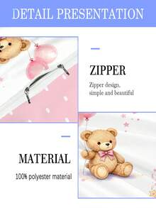 1套可愛水彩泰迪熊被套組，粉色氣球與星星印花幼兒嬰兒床上用品套裝，柔軟聚酯纖維女孩幼兒房床上用品 - 彩色 - 查看 9