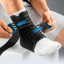 Ankle Brace, Quick-Lacing Unisex Ankle Support, Includes 2 Auto-Molding Pads, Breathable Fabric Cooling Ankle Joint Stabilizer, Suitable For Running And Sports - Black - View 1