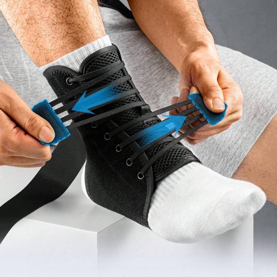 Ankle Brace, Quick-Lacing Unisex Ankle Support, Includes 2 Auto-Molding Pads, Breathable Fabric Cooling Ankle Joint Stabilizer, Suitable For Running And Sports - Black - View 1