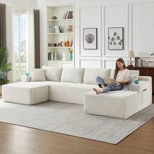 Sectional Sofa Beige 6 Seats - Modular U Shape Frame - 米色 6 人座 - 查看 6