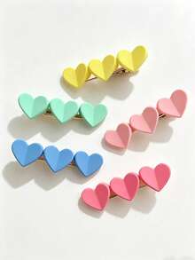 5pcs Girls Cartoon Heart Hair Clips, Non-Damaging, Versatile Daily Wear, Back To School Hair Accessories - Multicolor - View 5