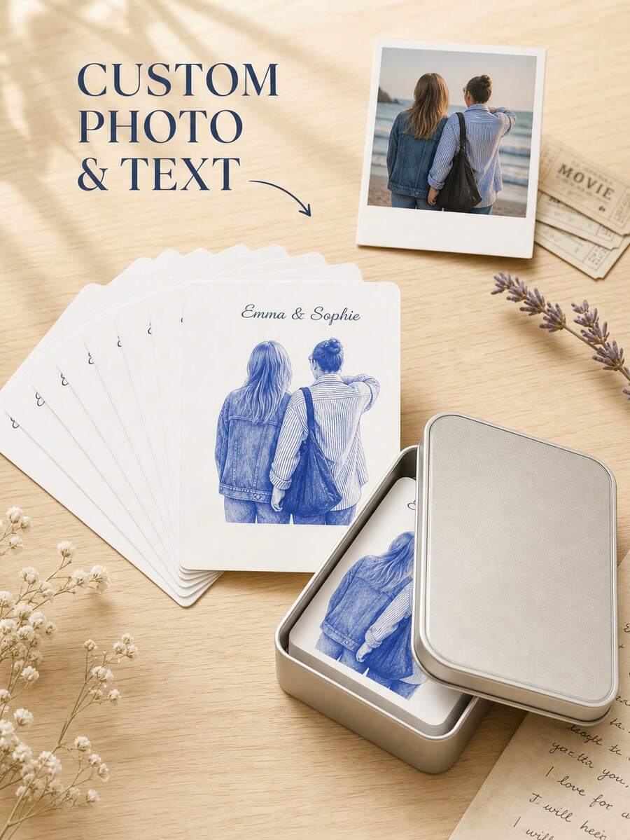 Customized Sketch Portrait Playing Cards, Personalized Name And Text Cards. Unique Souvenirs, Suitable For Giving To Close Friends Or Family Members. They Are Ideal Gifts For Birthdays, Anniversaries, Holidays, And For Preserving Precious Memories. - Multicolor - View 1
