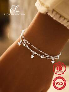 SYMFNY 1pc 925 Sterling Silver Multi-Strand Women's Bracelet, Suitable For Daily Wear, Party And Holiday, Perfect Jewelry Gift - Silver - View 1
