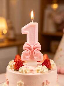 1pc Pink Bow Birthday Candle, Pink Glitter Sequin Decorated Number Candle 0-9, Romantic Gift For Best Friend, Mother, Girlfriend, Suitable For Birthday Party Cake Decoration, Creating Atmosphere, Christmas, Halloween Decoration, Baking Insert Decoration, Suitable For Girls, Children, Adults, Also Can Be Used For Ceremony Supplies, Gifts, Graduation Ceremony, Wedding And Other Occasions, Girl Photography Props, And Reliable - Multicolor - View 1