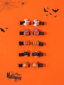 10pcs Girls Cartoon Pumpkin Skull Halloween Party Hair Clips - Multicolor - View 4