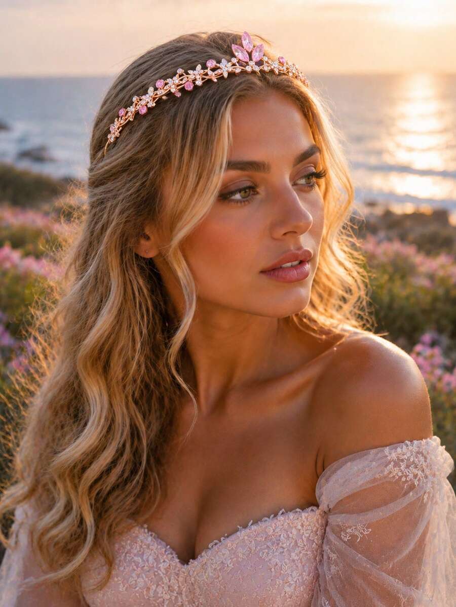 KOVLYNE 1pc Luxury Crystal Crown, Gold Rhinestone Bridal Headband, Elegant Sparkling Crown Hair Accessory, Suitable For Wedding, Graduation Prom And Party - Multicolor - View 1