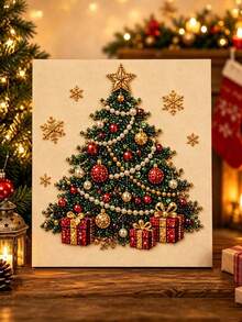 1 Set DIY Christmas Pearl Diamond Painting Art Kit, Includes Frame, Beads, Gem Stickers, Handmade 3D Holiday Decor, Adult Gift, 5 Classic Design Beaded Decoration Set - Multicolor - View 1