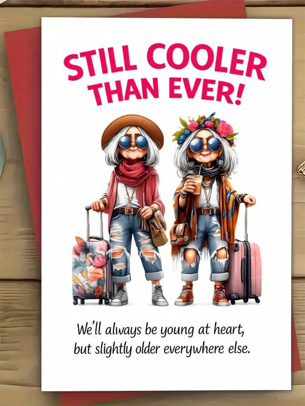 OBOVAY 1pc Humorous "Still Cooler Than Ever" Birthday Card For Mom, Aunt, Or Best Friend – Elderly Women Design, Fun Aging Gift, Includes Envelope, Paper Greeting Card