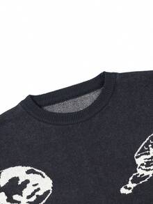 Teen Boys Soft Space Element Pattern Colorblock Design Sweater, Casual Loose Round Neck Knit Pullover - Black - View 6