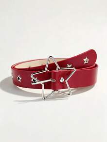 1pc Girls' Punk Spike Star Studded Personalized Buckle Versatile Leather Belt, - Multicolor - View 5