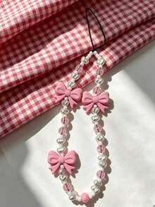 1pc Faux Pearl Pink Butterfly Cute Phone Lanyard Gifts For Mother, Family, Friends, Birthday, Holiday Phone Charm, Phone Chain - Multicolor - View 4