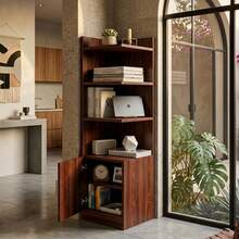 Mueble Esquinero de Melamina Anel- Estantería Organizadora con Estantes y Repisas, Diseño Moderno Minimalista para Sala, Oficina o Dormitorio - Marrón - Ver 3