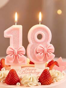 1pc Pink Bow Birthday Candle, Pink Glitter Sequin Decorated Number Candle 0-9, Romantic Gift For Best Friend, Mother, Girlfriend, Suitable For Birthday Party Cake Decoration, Creating Atmosphere, Christmas, Halloween Decoration, Baking Insert Decoration, Suitable For Girls, Children, Adults, Also Can Be Used For Ceremony Supplies, Gifts, Graduation Ceremony, Wedding And Other Occasions, Girl Photography Props, And Reliable - Multicolor - View 2