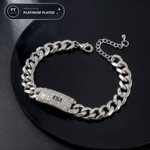 時尚奢華 18K 白金鍍銅立方鋯石銀色鏈手鍊，嘻哈街頭風，中性款，適合日常配戴與派對 - 銀色 - 查看 3