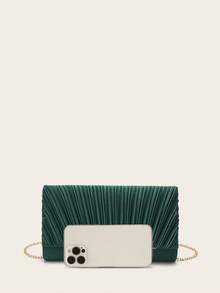 Pink Satin Ruched Evening Clutch Bag - Green - View 8