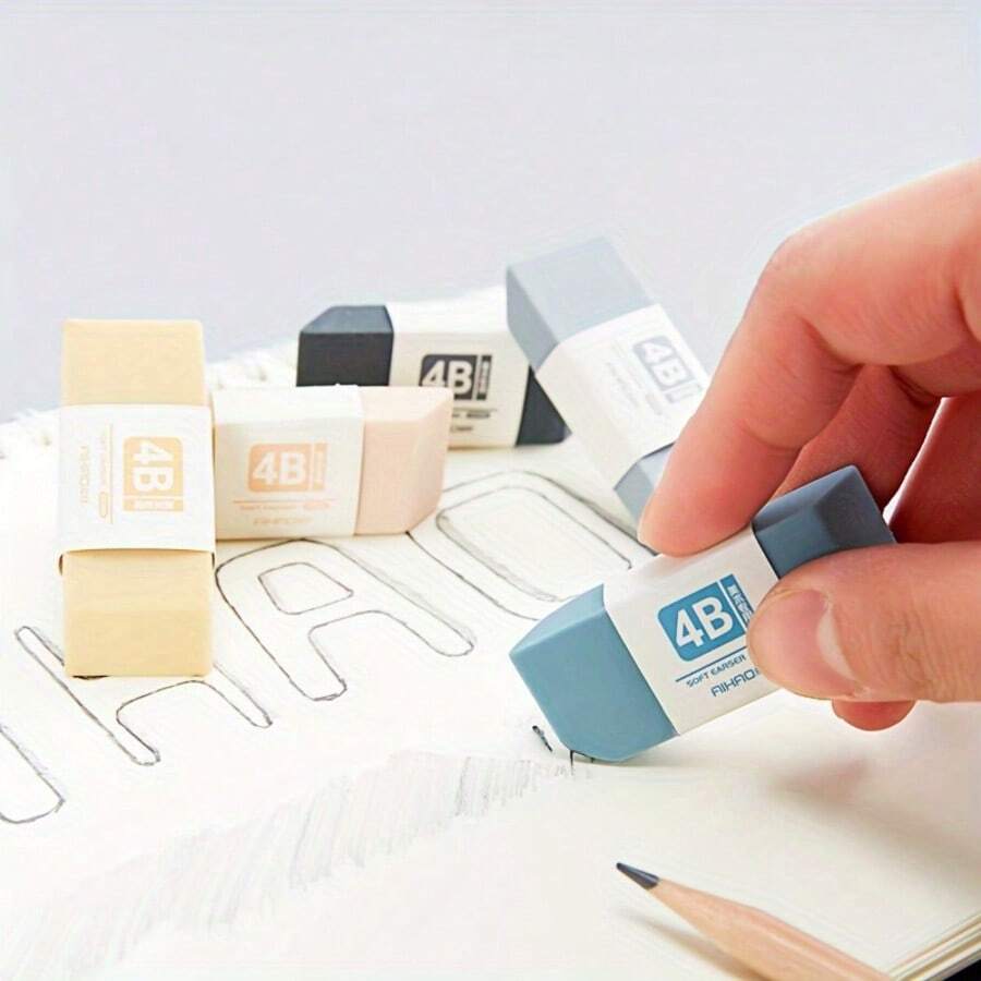 3pcs Random Color Erasers, 4B Soft And Durable, Polymer Eraser, Fresh Colors, Anti-Stain, School And Office Supplies, Back To School Essentials, Beveled Design, Easy To Erase Without Dead Angles, Suitable For Students Drawing, Drafting, Sketching, Office Supplies, Back To School Season Recommended, Back To School Season Recommended - Multicolor - View 1