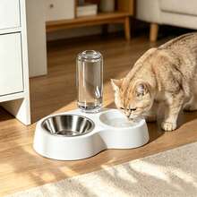 Mangkuk Terintegrasi untuk Memberi Makan dan Minum Hewan Peliharaan dari Baja Tahan Karat, Cocok untuk Kucing, Anjing, Kelinci, dan Hewan Peliharaan Lainnya Ukuran Kecil dan Sedang - 500ml - View 3