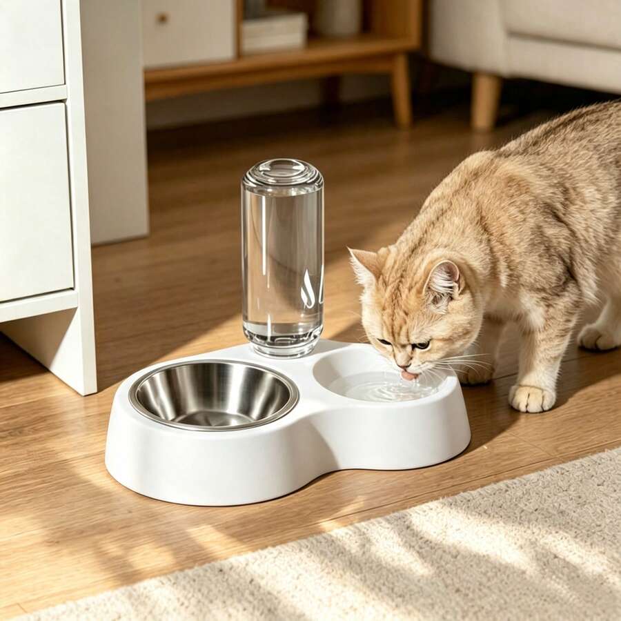 Pet Feeding And Watering Integrated Stainless Steel Bowl, Suitable For Small And Medium Cats, Dogs, Rabbits And Other Pets - 500ml - View 1