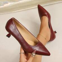 Women's Fashion Pointed Toe High Heel Shoes, Casual Slip-On Chunky Heel Pumps, Suitable For Office, Commute, Party - Burgundy - View 10