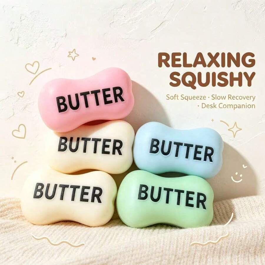 1pc Butter Block Shaped Squishy Toy, Super Soft Soap-Shaped Stress Relief Squeeze Toy, Suitable For Children And Adults, Cute Sensory Stress Relief Toy, Party Birthday Gift - Multicolor - View 1