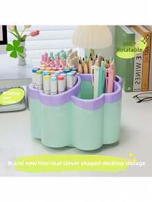 1pc 360° Spiral Flower Thickened Desktop Storage Box, 4 Pen Slots, Suitable For Stationery, Office, School, Home, Art Supplies Desktop Storage, Multiple Styles Available, Pink/Green/Blue - Multicolor - View 8