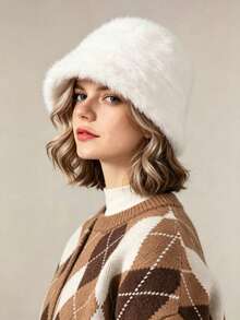 New Women's Autumn/Winter Versatile Mink Fur Bucket Hat, Solid Color Minimalist Fashion Outdoor Warm Ear Protection Cold-Proof Bell-Shaped Bucket Hat - Multicolor - View 7