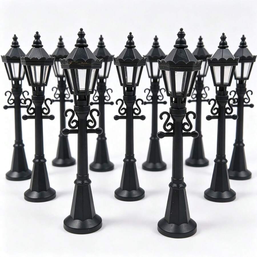 12cm/4.72in Mini Vintage Street Lamp Model, HO Scale Train Railway Layout Street Lamp Accessory, Miniature Vintage Lamp Post Scene Decoration, Suitable For Railway Scene Micro Landscape DIY Handmade Hobby Supplies - A - View 1