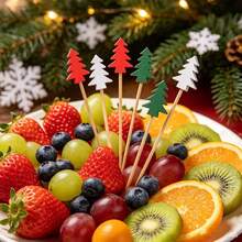 3/10/20/30/50/100/200pcs 3-Color Christmas Tree Bamboo Skewers, Cartoon Tree Shaped Cake Toppers, Fruit Platter Cold Appetizer Dessert Decoration, Christmas Party Table Atmosphere Decor - Multicolor - View 7