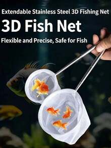Aquarium Fish Net, Extendable Long Handle, For Catching Fish And Shrimp, Aquarium Cleaning Tools And Accessories, Stream Fishing Tank Scoop Net, 3D Small Fish Scoop, Aquarium Stainless Steel Extendable Fish And Shrimp Landing Net, Fishing Net - White - View 3