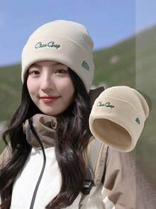 1pc Women's Autumn/Winter Warm Knit Beanie Hat, Fashion Versatile Face-Slimming Ear-Covering Cold-Weather Outdoor Cap - Multicolor - View 14