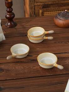 Japandi Retro Speckled Ceramic Handled Mini Bowl, Vintage Beige Condiment Dipping Sauce Dish, Small Appetizer Snack Serving Plate Household Kitchen Table Decor - Multicolor - View 5