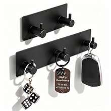 Plastic Material Drill-Free Wall Mounted Key Rack 2/3 Hook Design + Adhesive Fixing Minimalist Black Style Suitable For Entryway/Kitchen/Bathroom Mark-Free Installation Key Storage Organizer - Multicolor - View 5