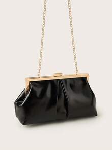 Large Capacity Fashionable Elegant PU Leather Women's Clutch, Elegant Evening Handbag, Formal Ball Gown Wedding Bag, Suitable For Women's Daily Commute Or Date, Also Suitable For Party, Wedding, Ball, Evening/Banquet Occasions, Can Be Matched With Wedding Dress, Formal Gown, Ball Gown, Birthday Dress. - Black - View 4