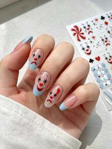 Halloween Christmas 3D Embossed Jelly Nail Stickers, Spot Bow Rabbit Gold Foil Frame Cherry Spider Web Ghost Bat Clown Self-Adhesive Nail Decals DIY Manicure Decor - Multicolor - View 7