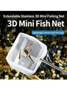 Aquarium Fish Net, Extendable Long Handle, For Catching Fish And Shrimp, Aquarium Cleaning Tools And Accessories, Stream Fishing Tank Scoop Net, 3D Small Fish Scoop, Aquarium Stainless Steel Extendable Fish And Shrimp Landing Net, Fishing Net - White - View 6